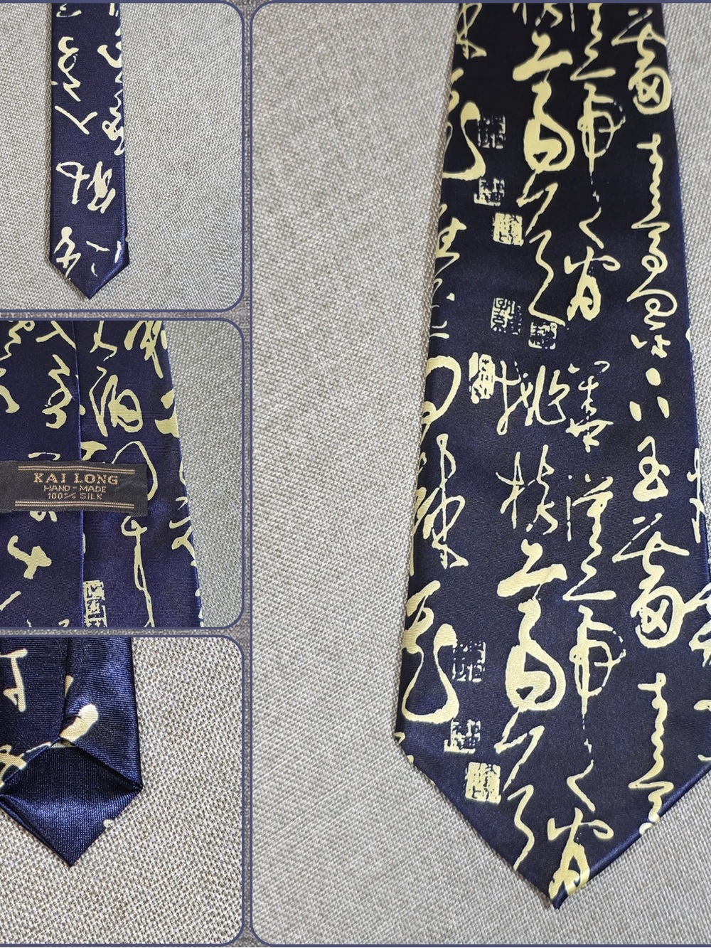 Kai Long 100% Silk Chinese Calligraphy Necktie